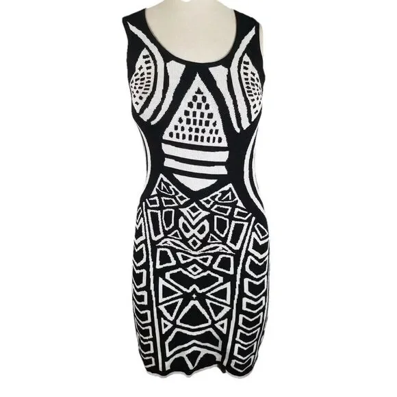 Stilletto's Dress Womens Size Medium Black White Aztec Bodycon Old Money Sweater - Picture 2 of 7